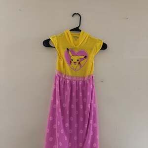Girls' Pokemon Pikachu Hooded Dress - Yellow/Pink with Pokeball Skirt